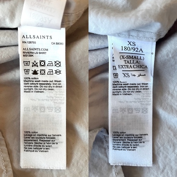 SOLD 🌙 All SAINTS Grey Long Sleeve Button Down Riviera Shirt Size XS - Picture 4 of 6